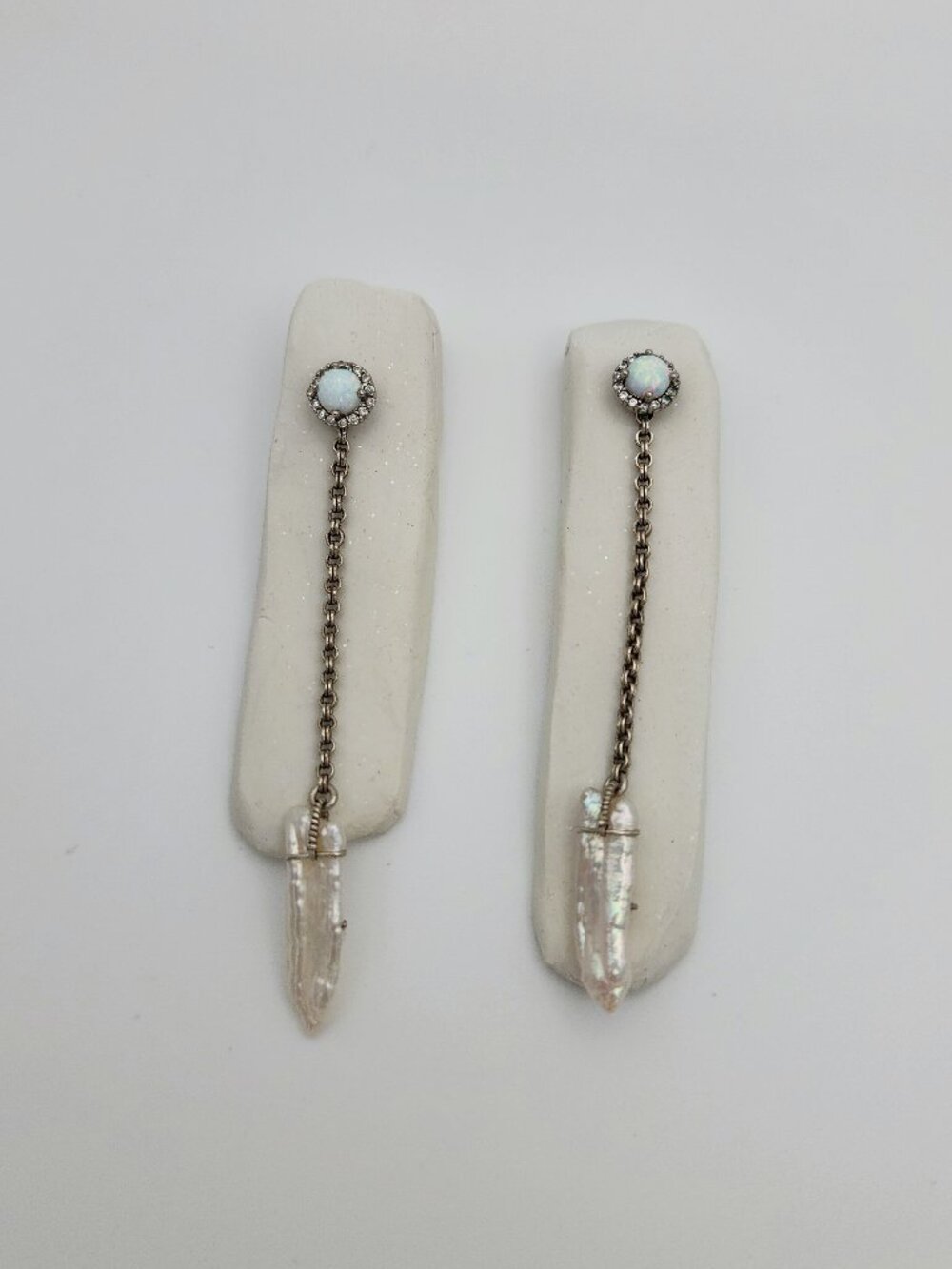 Ethiopian Welo Opal + Biwa Pearl Drop Earrings | Sterling Silver | Convertible